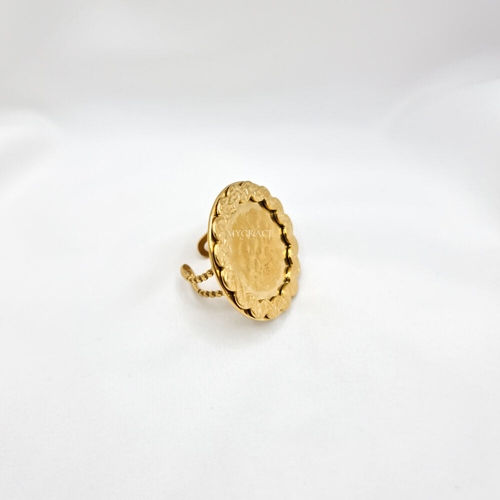 18K Gold-Plated Stainless Steel Statement Ring, Adjustable, Oversize, MYGRACE