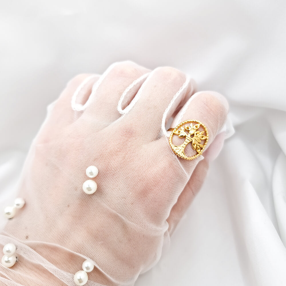 18K Gold-Plated Stainless Steel Tree of Life Ring, Adjustable, MYGRACE