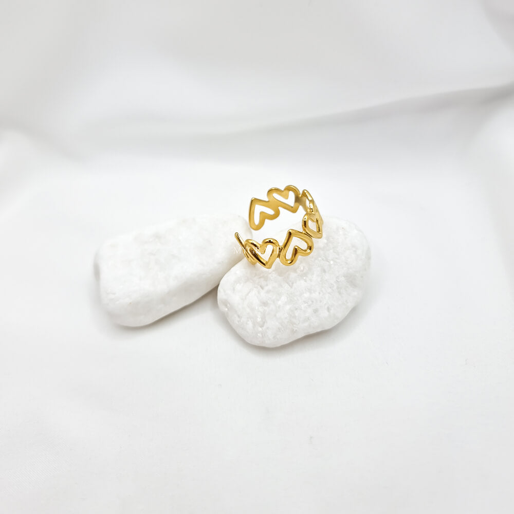 Edelstahlring „Be kind-hearted“, goldfarben, Herzchen-Modell, verstellbar