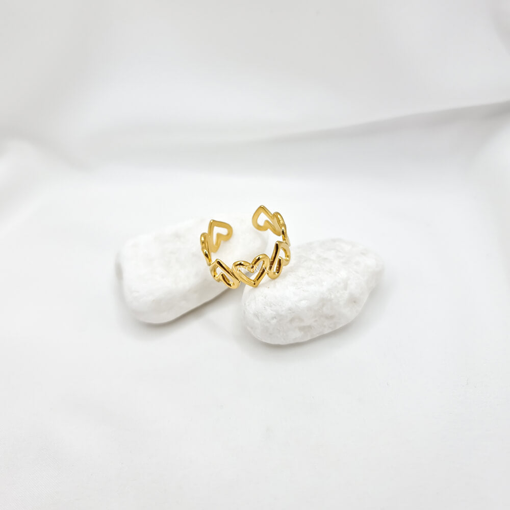 Edelstahlring „Be kind-hearted“, goldfarben, Herzchen-Modell, verstellbar