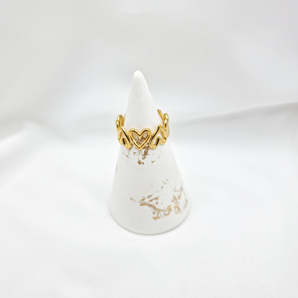 Edelstahlring „Be kind-hearted“, goldfarben, Herzchen-Modell, verstellbar