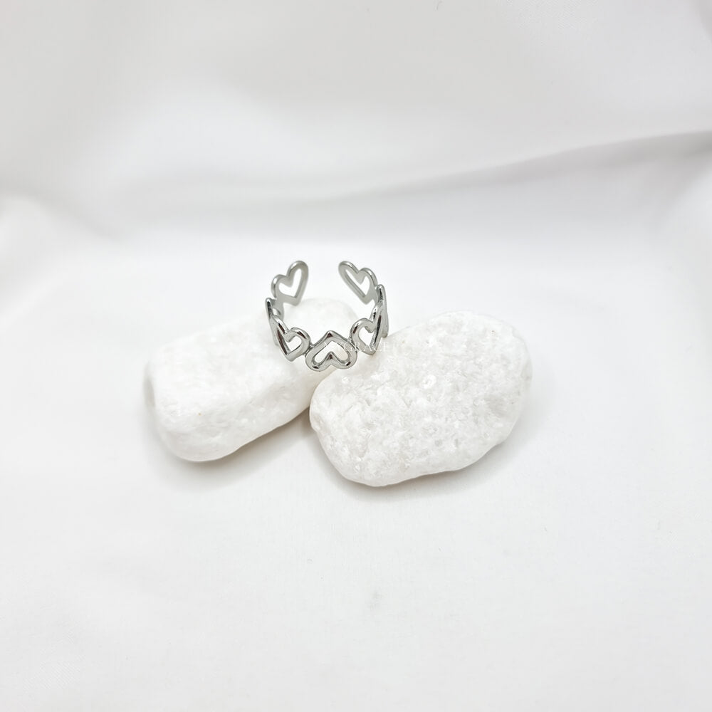 Ring aus Edelstahl „Be kind-hearted“, silberfarben, Herzchen-Modell, verstellbar