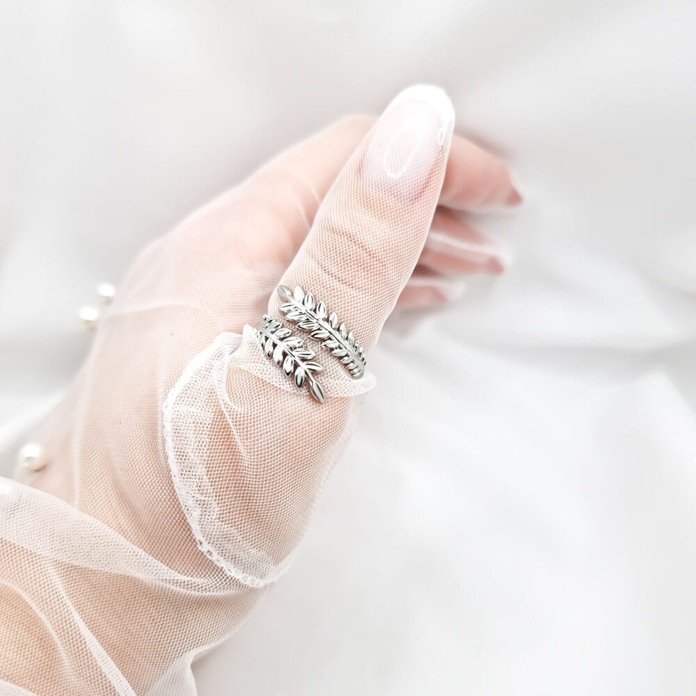 Stainless Steel Leaf Ring, Adjustable, MYGRACE