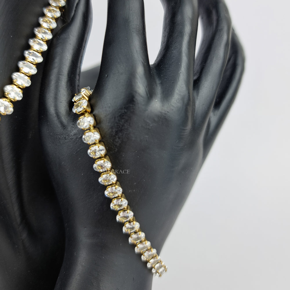Armband aus Edelstahl „Be vivacious“, vergoldet, mit Zirkonia besetzt, Tennis-Modell