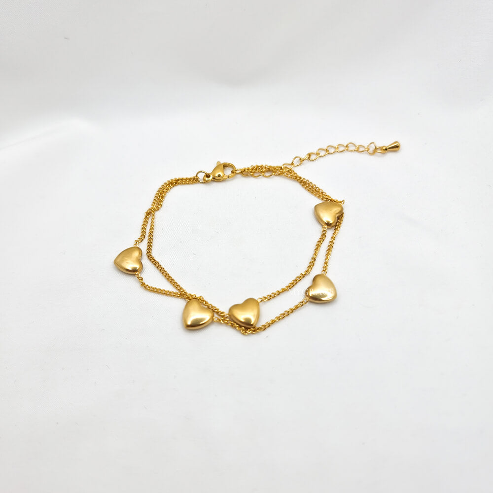 18K Gold-Plated Stainless Steel Double Heart Bracelet, MYGRACE