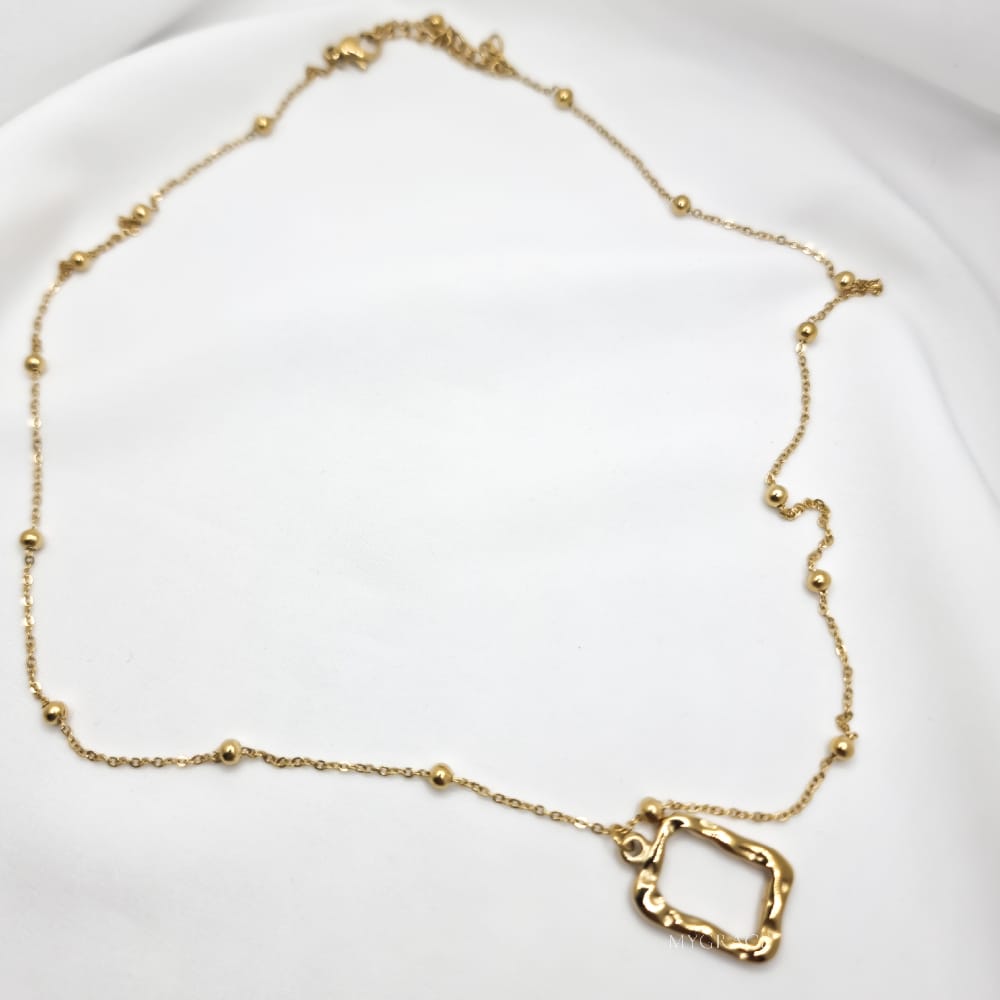 Gold-Tone Stainless Steel Necklace "Be Confident", Textured Rectangular Pendant, MYGRACE