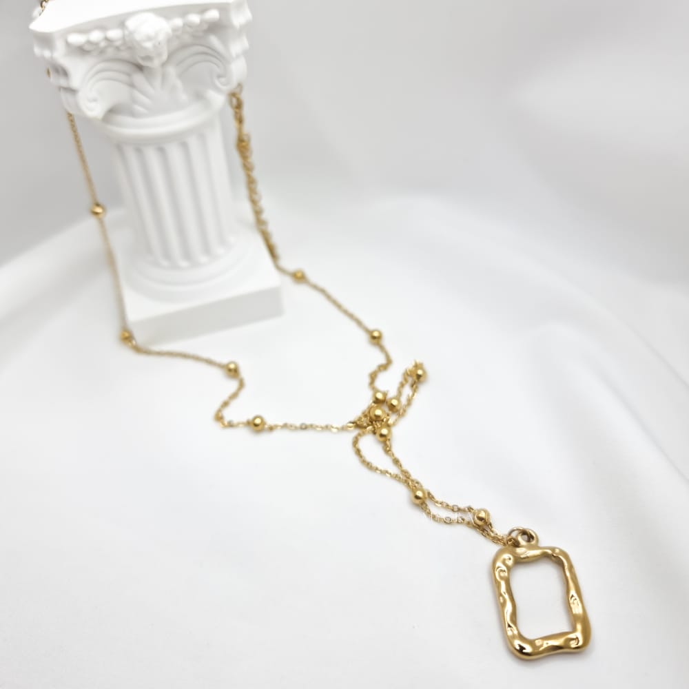 Gold-Tone Stainless Steel Necklace "Be Confident", Textured Rectangular Pendant, MYGRACE