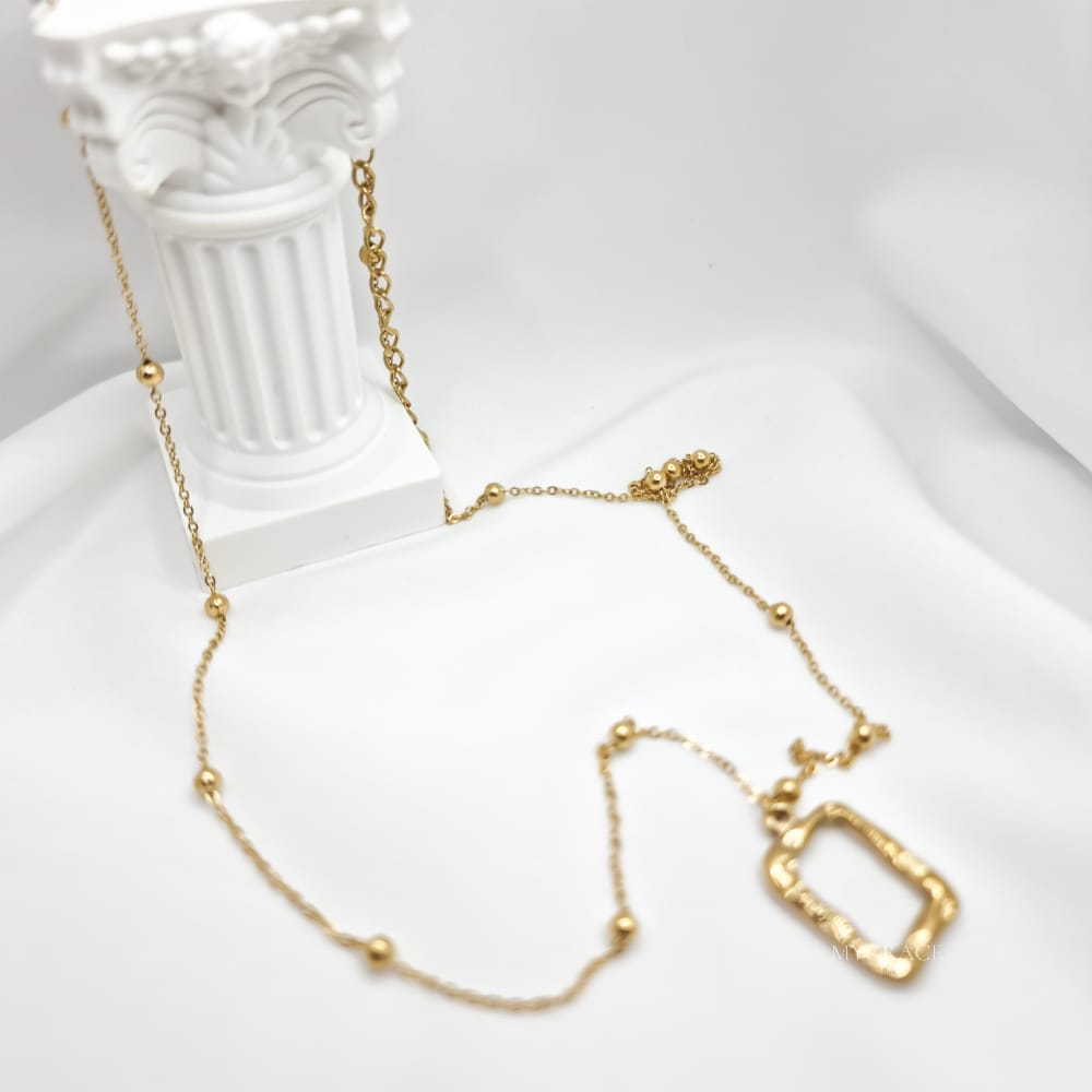 Gold-Tone Stainless Steel Necklace "Be Confident", Textured Rectangular Pendant, MYGRACE