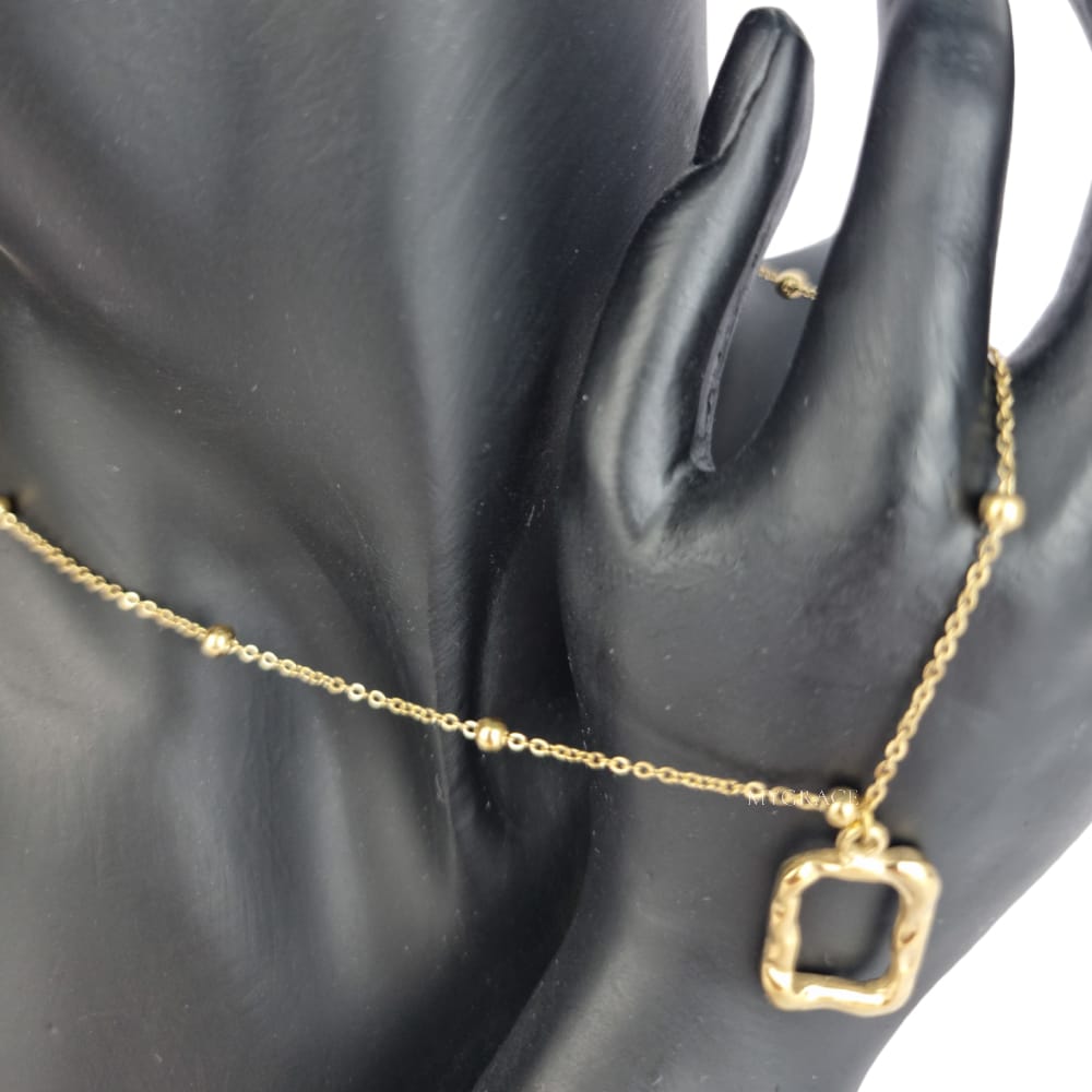 Gold-Tone Stainless Steel Necklace "Be Confident", Textured Rectangular Pendant, MYGRACE