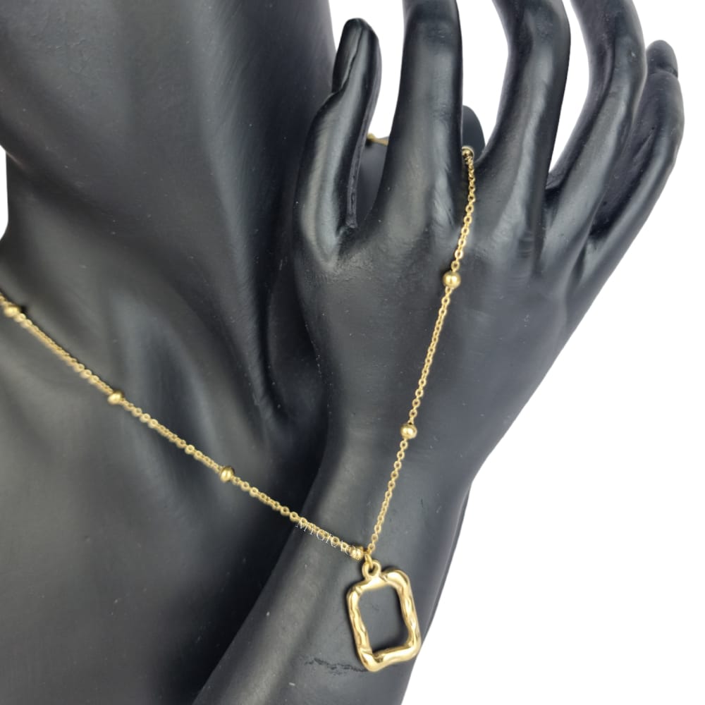 Gold-Tone Stainless Steel Necklace "Be Confident", Textured Rectangular Pendant, MYGRACE