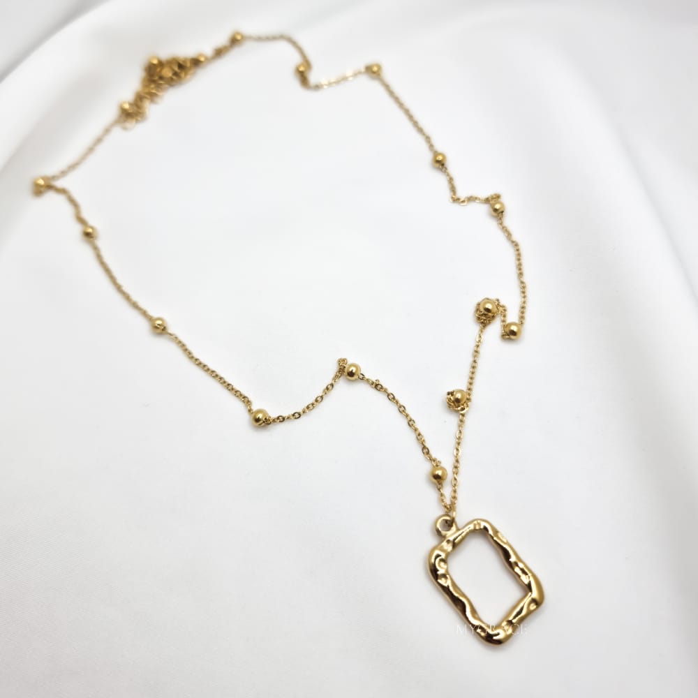 Gold-Tone Stainless Steel Necklace "Be Confident", Textured Rectangular Pendant, MYGRACE
