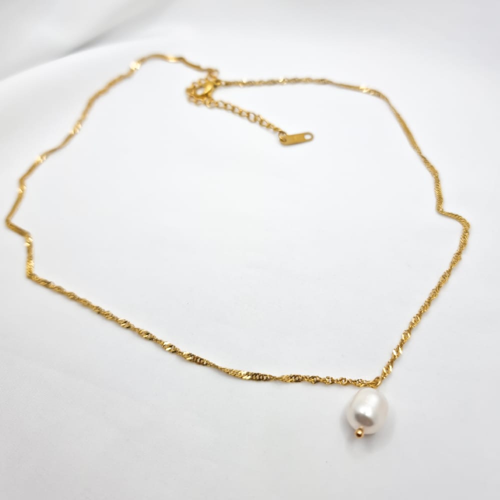 18K Gold-Plated Stainless Steel Necklace "Be Pure", Pearl Pendant, MYGRACE