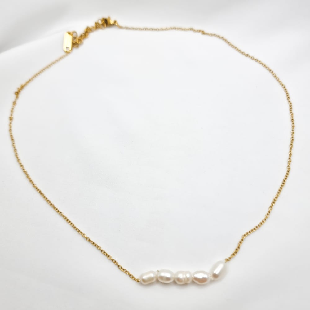 18K Gold-Plated Stainless Steel Necklace "Be Pure", Five Pearl Design, MYGRACE