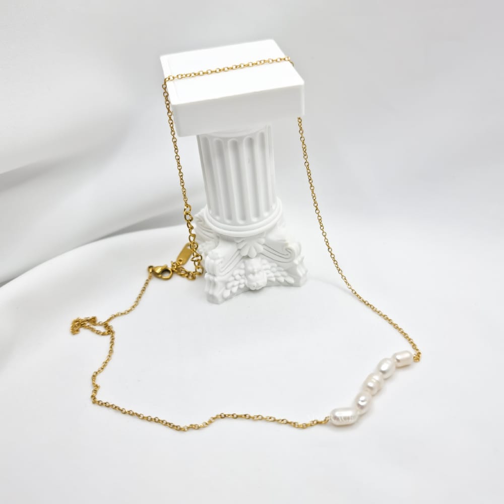 18K Gold-Plated Stainless Steel Necklace "Be Pure", Five Pearl Design, MYGRACE