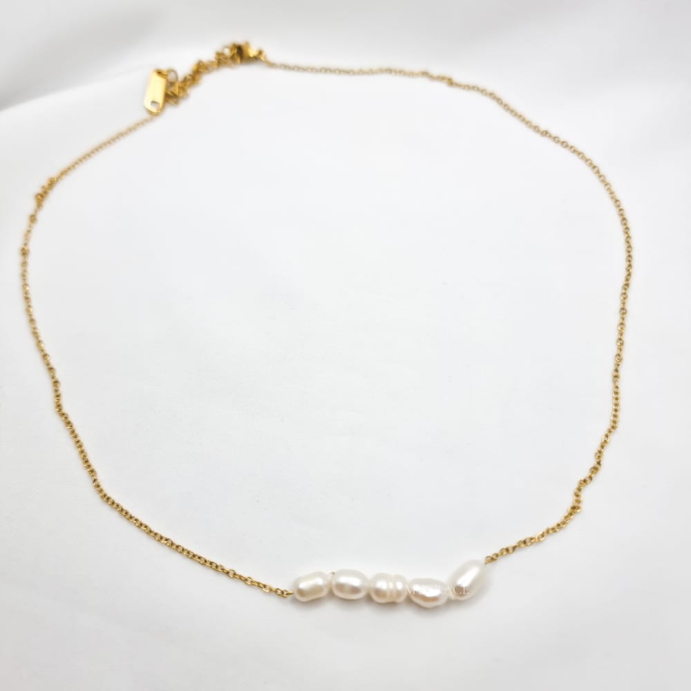 18K Gold-Plated Stainless Steel Necklace "Be Pure", Five Pearl Design, MYGRACE