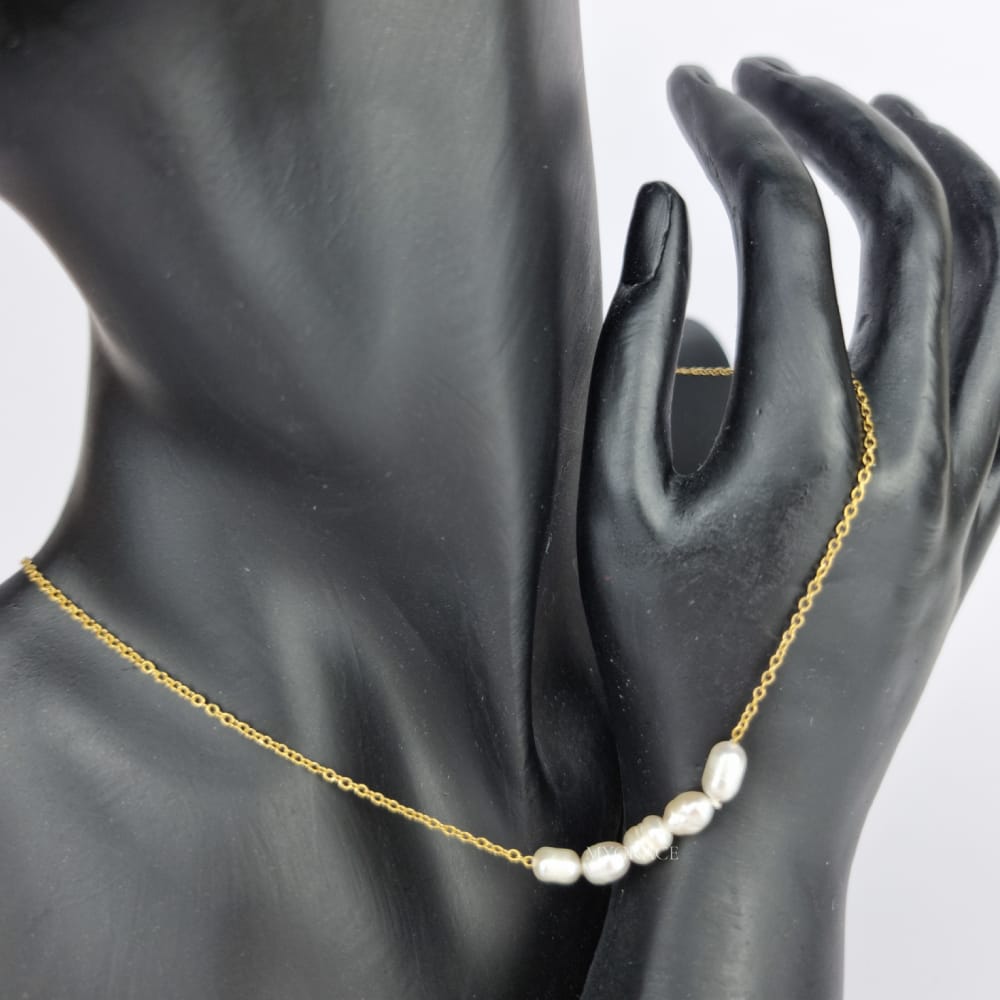 18K Gold-Plated Stainless Steel Necklace "Be Pure", Five Pearl Design, MYGRACE