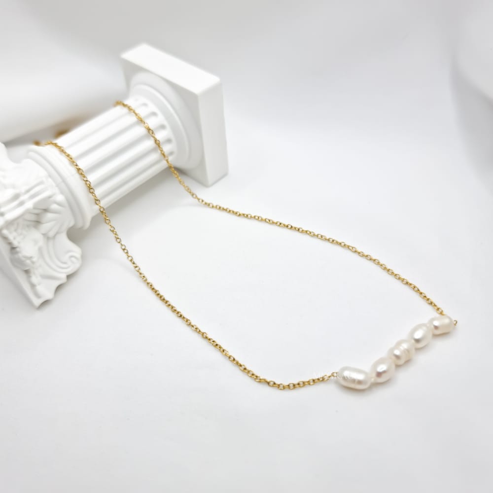 18K Gold-Plated Stainless Steel Necklace "Be Pure", Five Pearl Design, MYGRACE