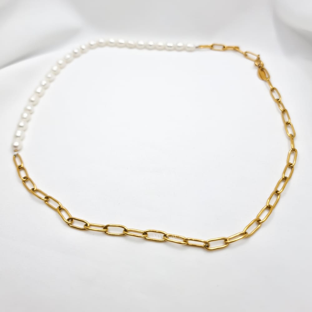 18K Gold-Plated Stainless Steel Necklace "Be Exquisite", Chain & Pearl Design, MYGRACE