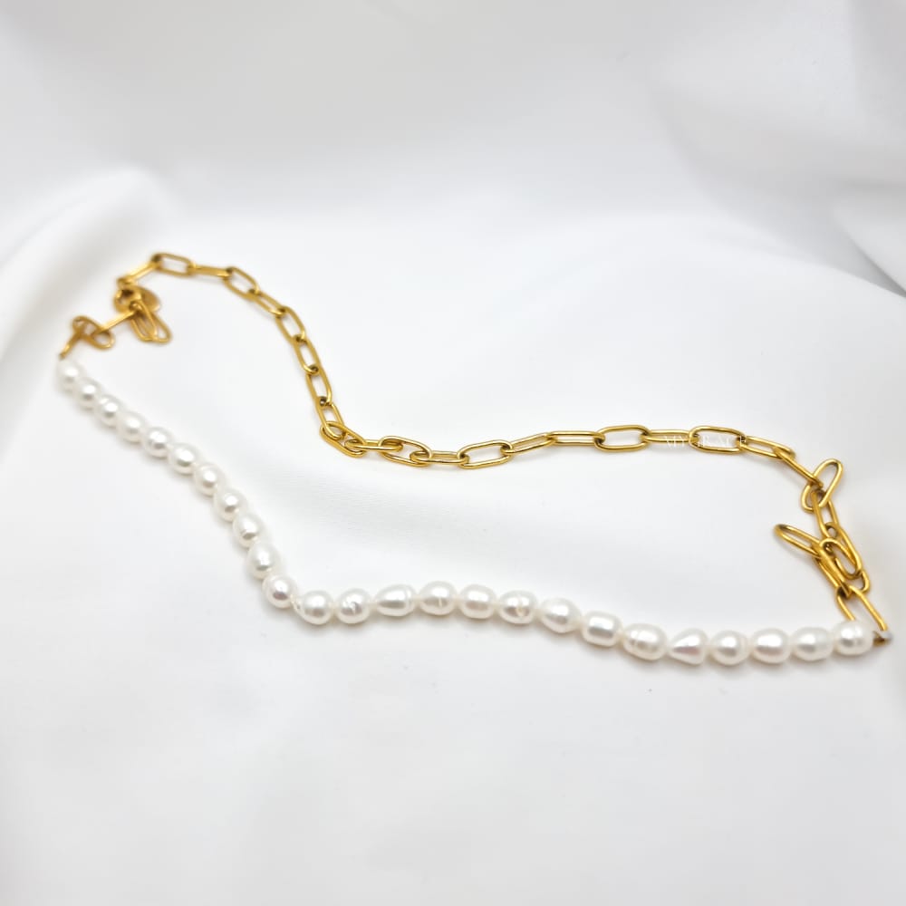 18K Gold-Plated Stainless Steel Necklace "Be Exquisite", Chain & Pearl Design, MYGRACE