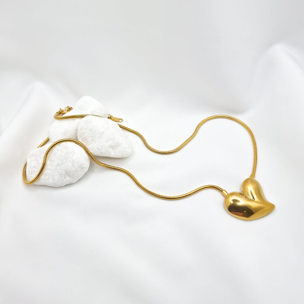 18K Gold-Plated Stainless Steel Necklace "Be Stylish", Heart Pendant, MYGRACE