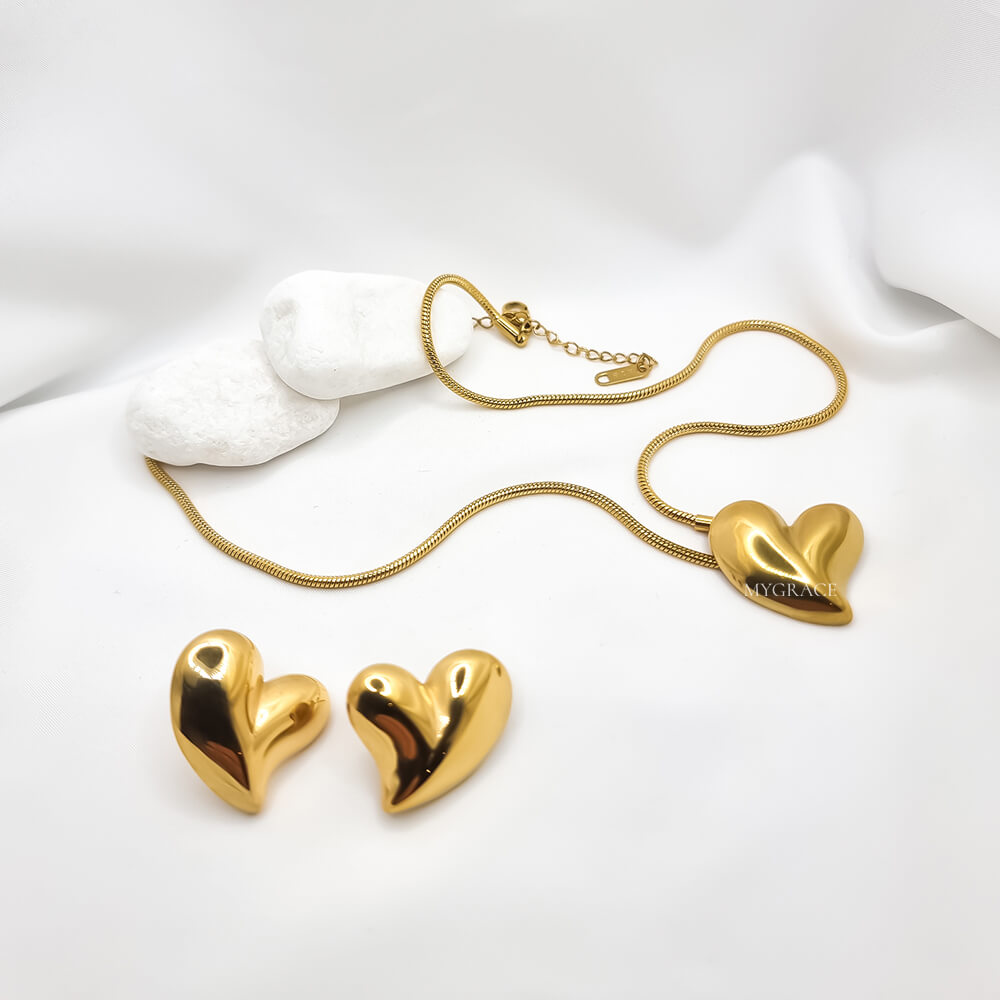 18K Gold-Plated Stainless Steel Necklace "Be Stylish", Heart Pendant, MYGRACE