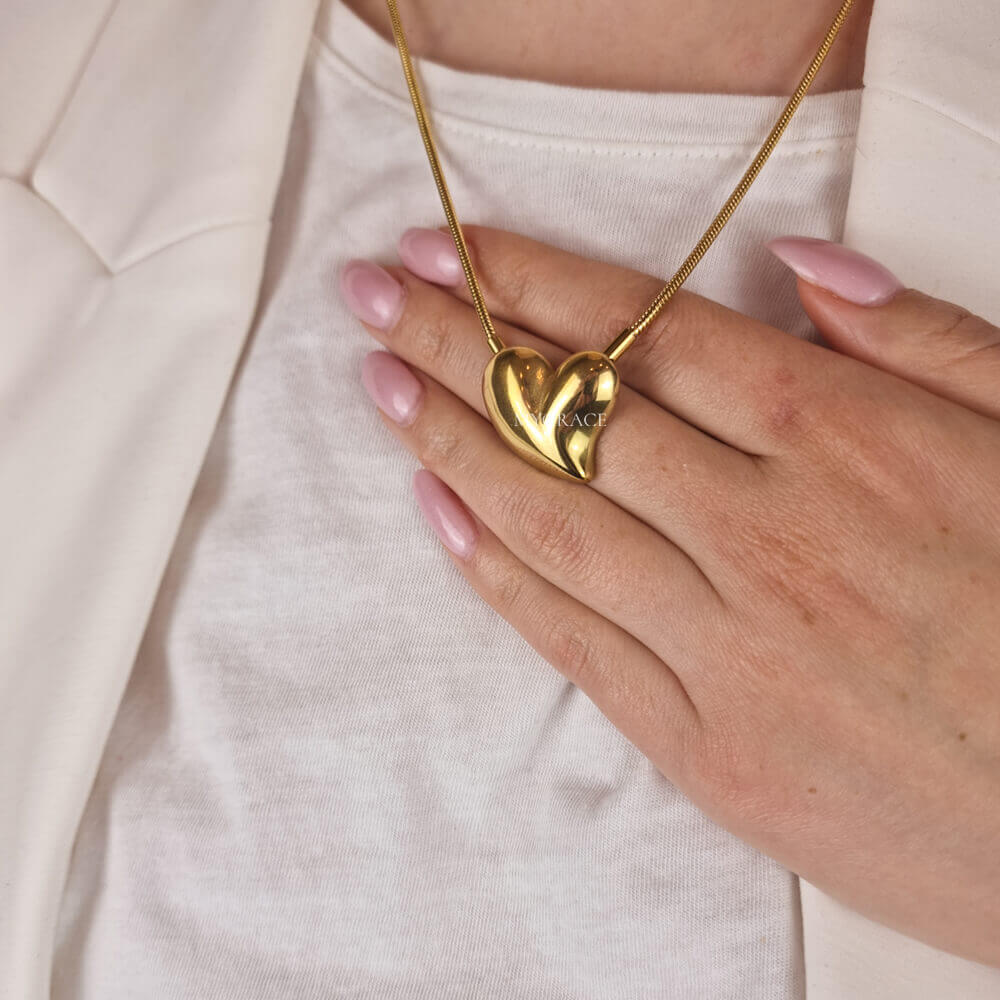 18K Gold-Plated Stainless Steel Necklace "Be Stylish", Heart Pendant, MYGRACE