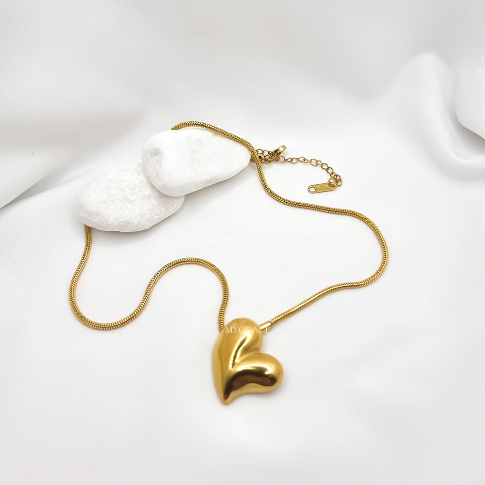 18K Gold-Plated Stainless Steel Necklace "Be Stylish", Heart Pendant, MYGRACE