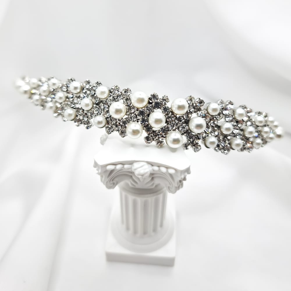 Haarschmuck Braut „Be splendid“, mit Steinchen und Perlen verziert, Kronen-Typ