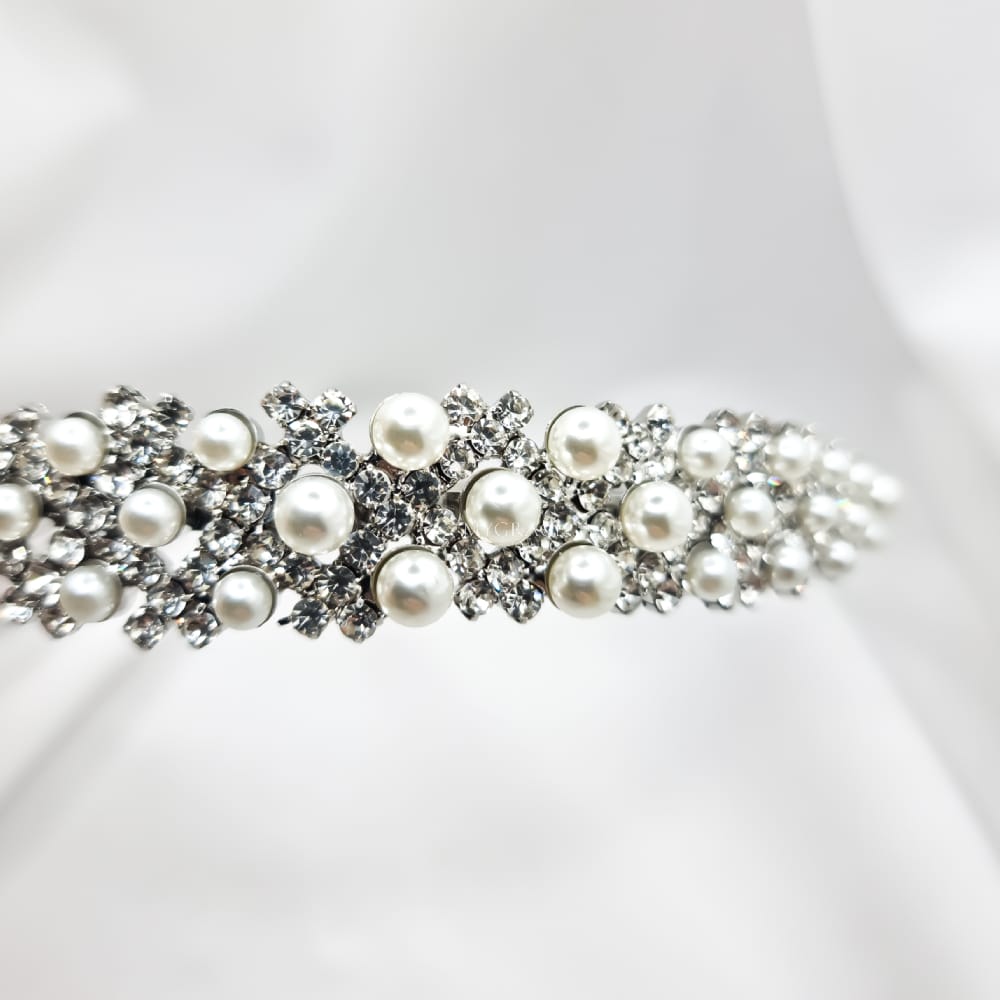 Haarschmuck Braut „Be splendid“, mit Steinchen und Perlen verziert, Kronen-Typ