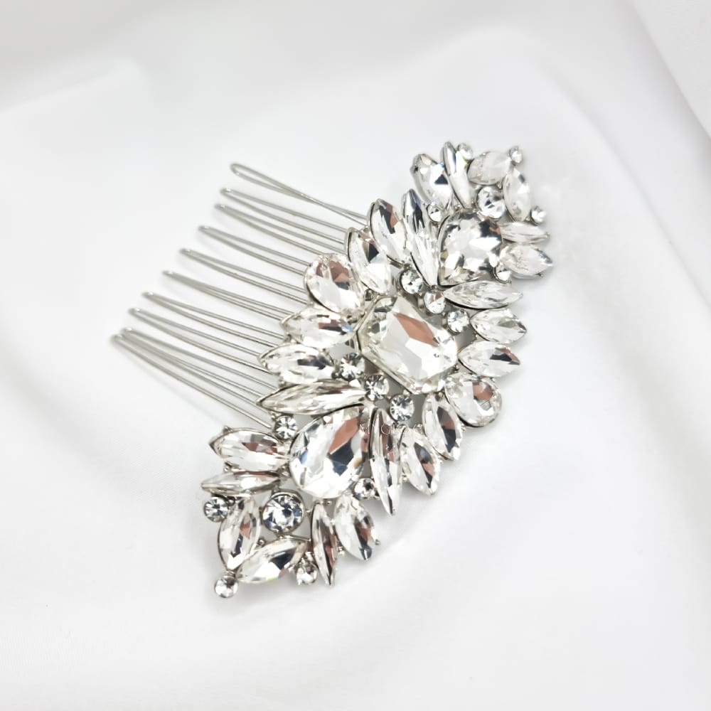 Braut-Haarschmuck „Be gorgeous“, silberfarben, Kamm-Typ, verziert mit Glassteinen