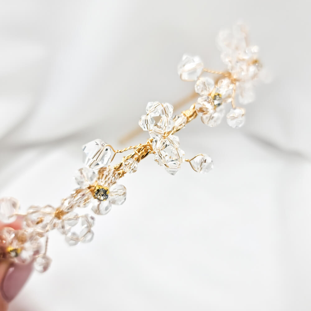 Bridal Hair Vine "Be a Muse", Gold-Tone, Floral Design with Clear Crystals