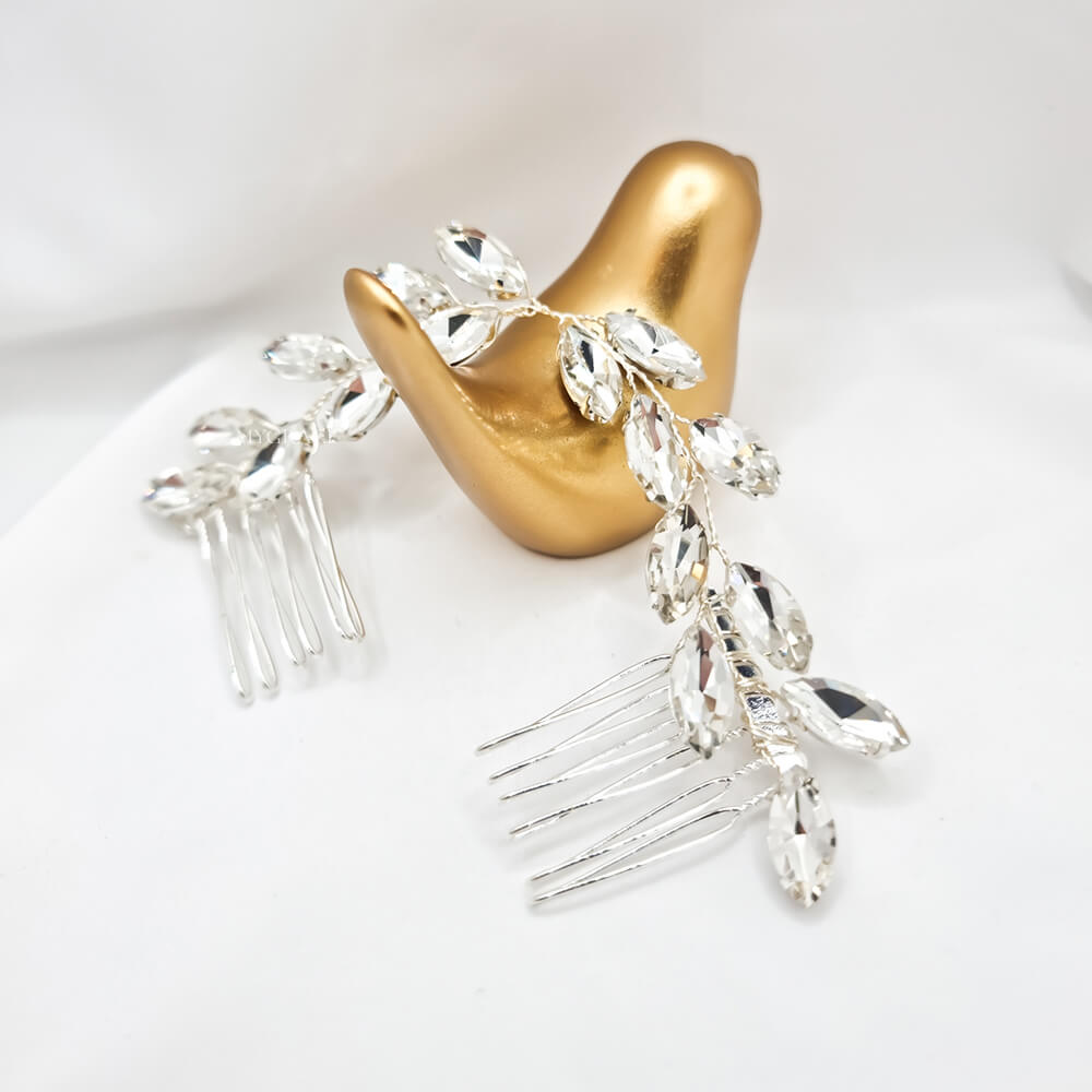 Brauthaarschmuck „Be splendid“, silberfarben, Kamm-Typ, verziert mit Glaskristallen (Doppelkamm)