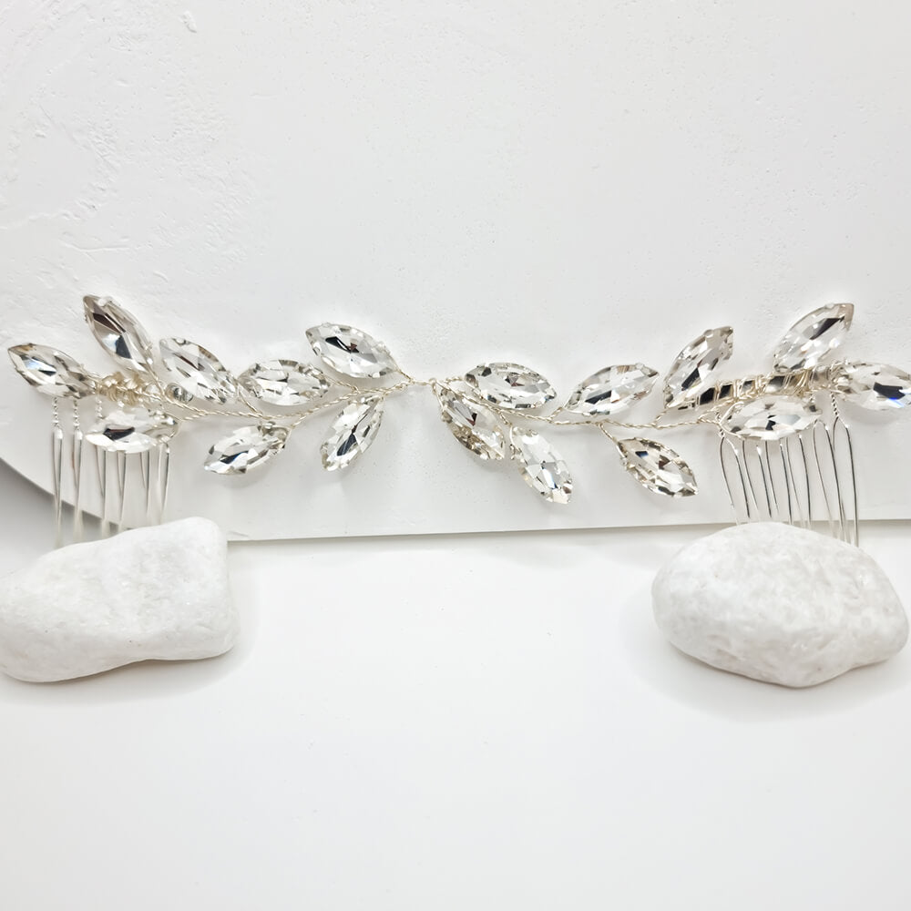 Brauthaarschmuck „Be splendid“, silberfarben, Kamm-Typ, verziert mit Glaskristallen (Doppelkamm)