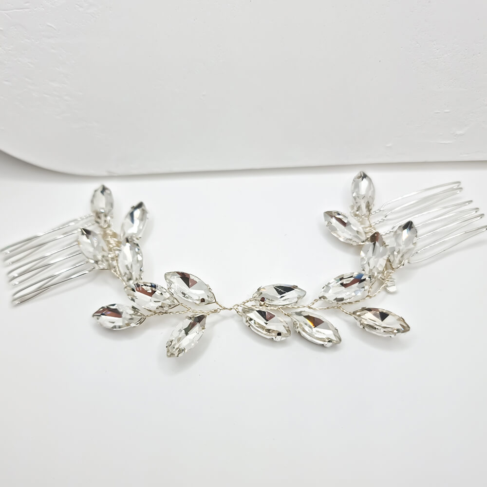 Bridal Hair Comb "Be Splendid", Silver-Tone, Double Comb with Glass Crystals