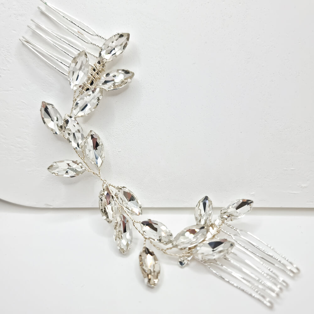 Brauthaarschmuck „Be splendid“, silberfarben, Kamm-Typ, verziert mit Glaskristallen (Doppelkamm)