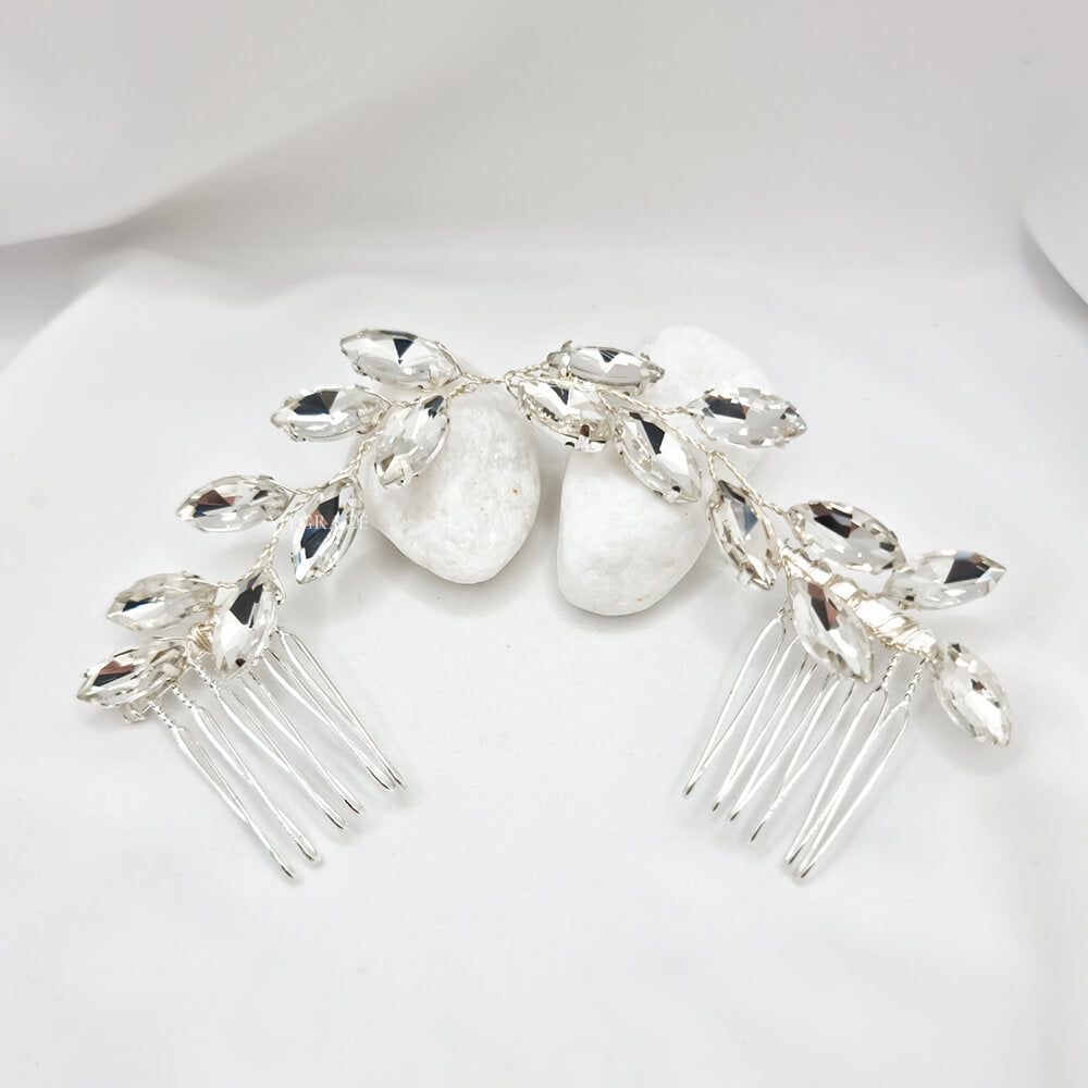Brauthaarschmuck „Be splendid“, silberfarben, Kamm-Typ, verziert mit Glaskristallen (Doppelkamm)