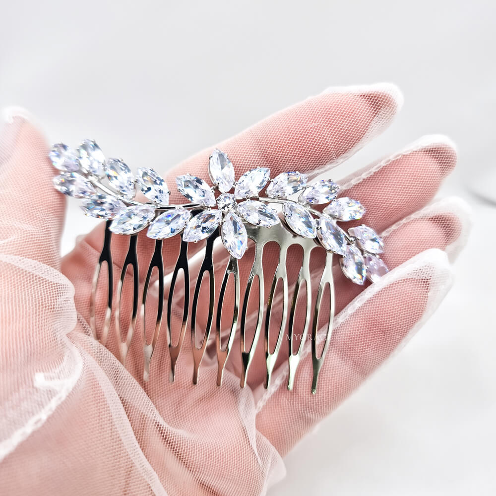 Braut-Haarschmuck „Be exquisite“, Silber, Kamm, mit Zirkonia, Blumenmuster