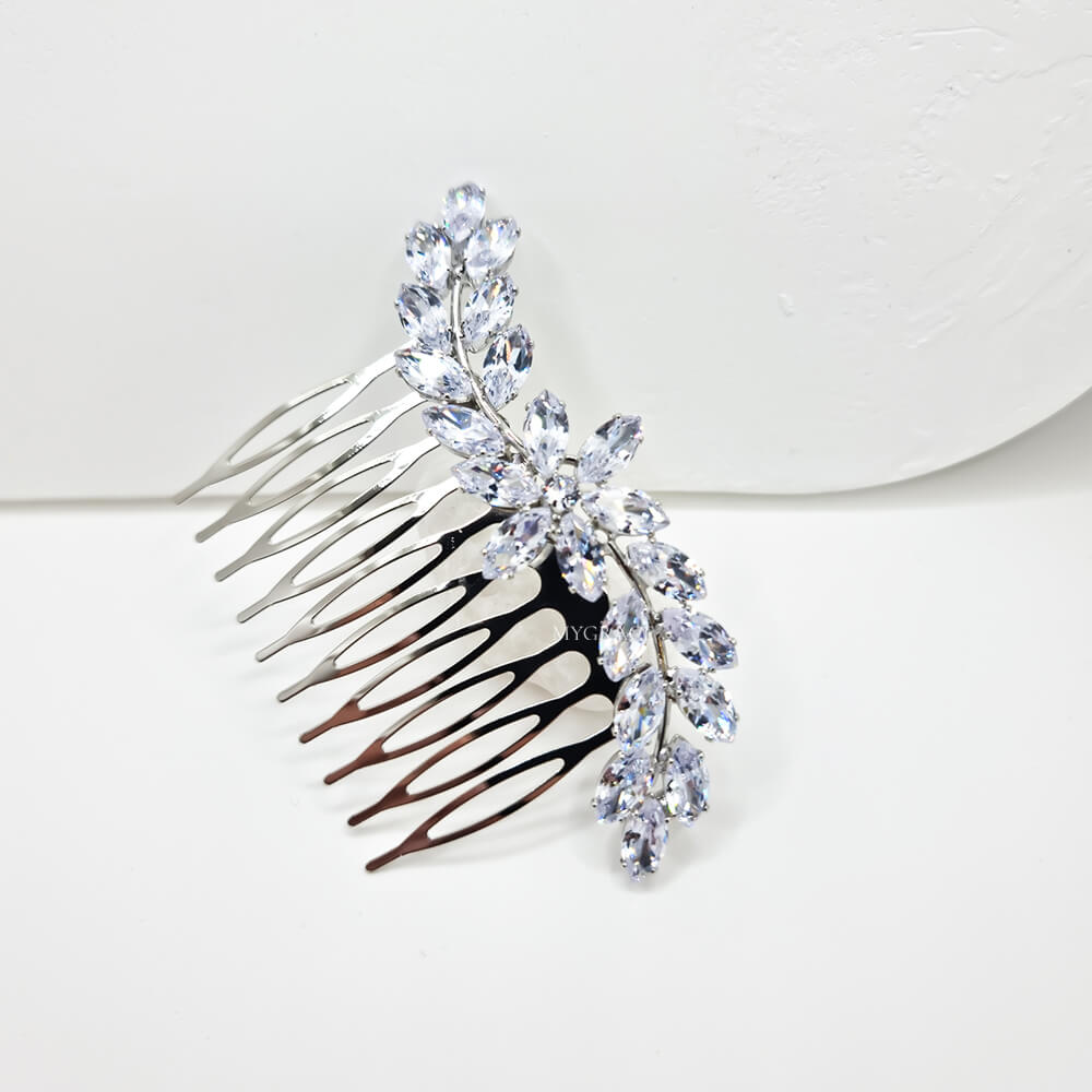 Bridal Hair Comb "Be Exquisite", Silver-Tone, Floral Design with Cubic Zirconia