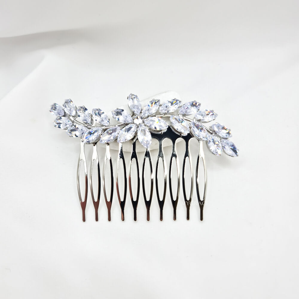 Braut-Haarschmuck „Be exquisite“, Silber, Kamm, mit Zirkonia, Blumenmuster