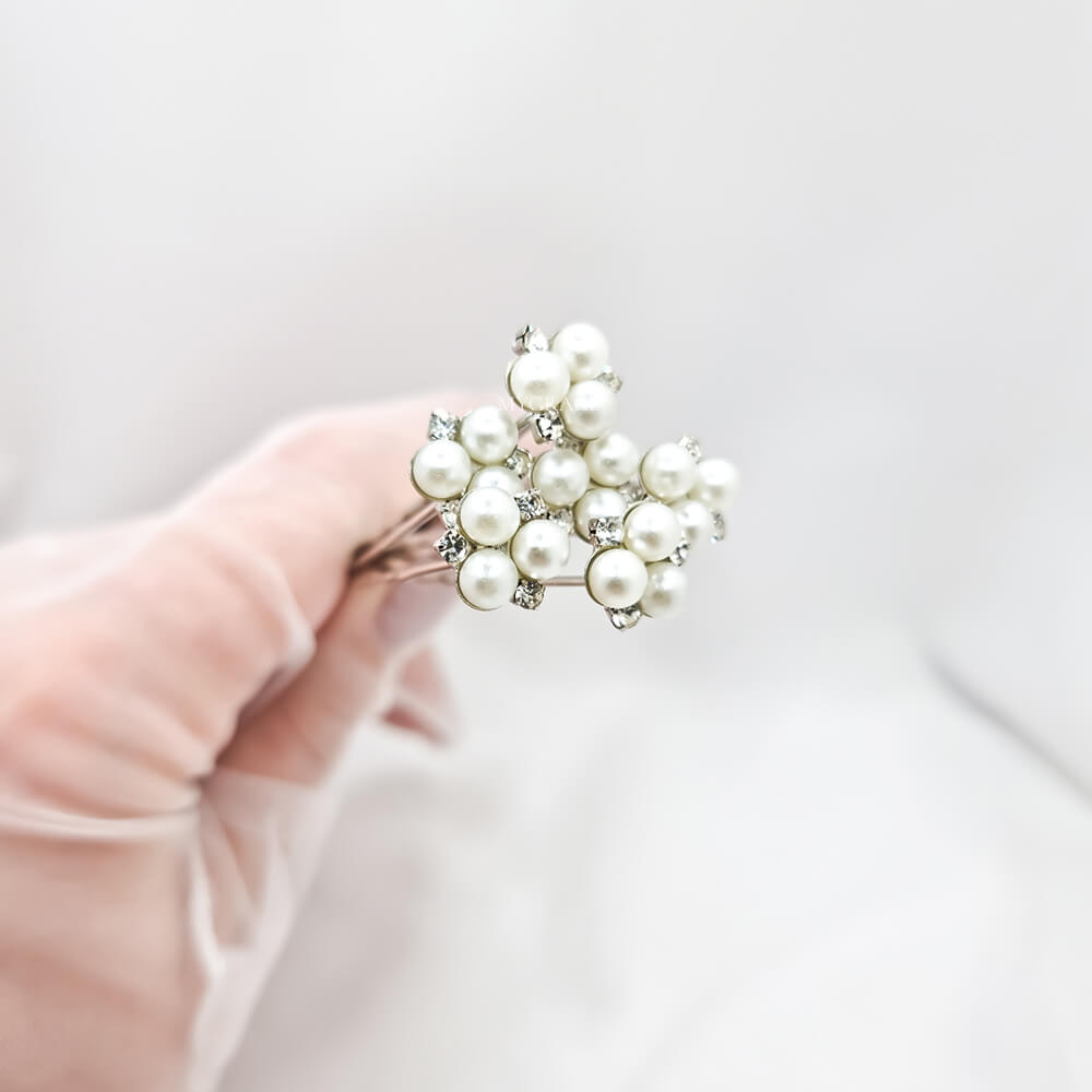 Brauthaarschmuck „Be pure“, weiß/silber, Haarnadel-Typ, mit Perlen verziert (6er-Set)