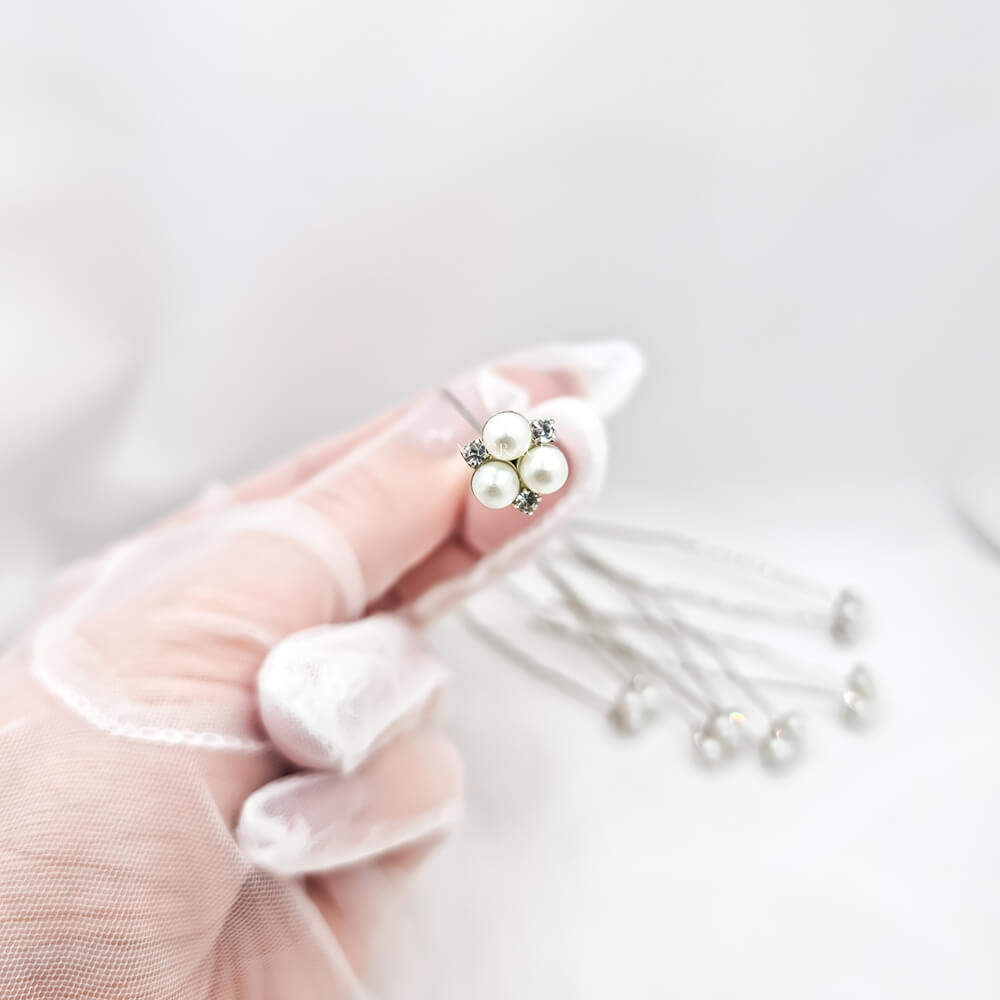 Brauthaarschmuck „Be pure“, weiß/silber, Haarnadel-Typ, mit Perlen verziert (6er-Set)