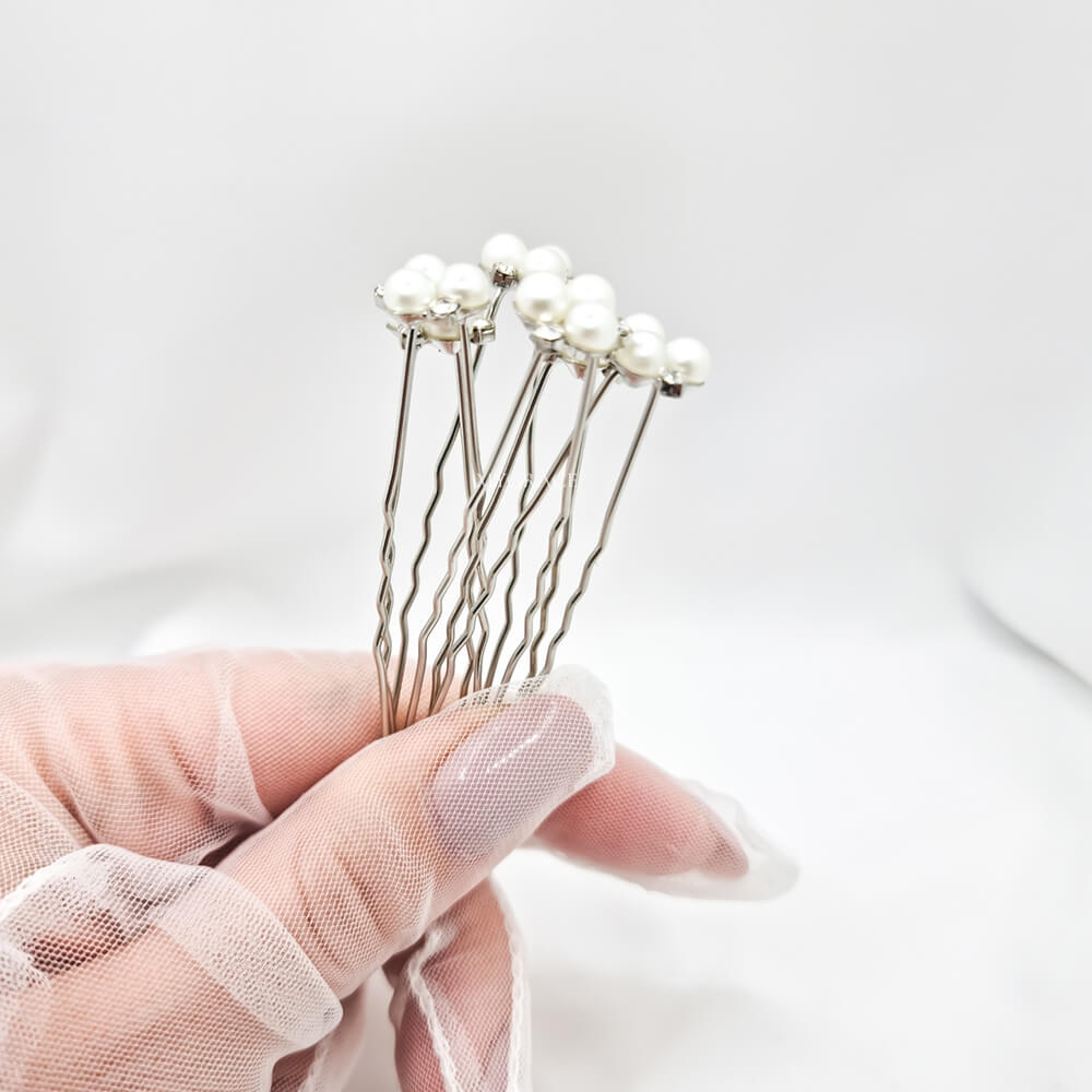Brauthaarschmuck „Be pure“, weiß/silber, Haarnadel-Typ, mit Perlen verziert (6er-Set)