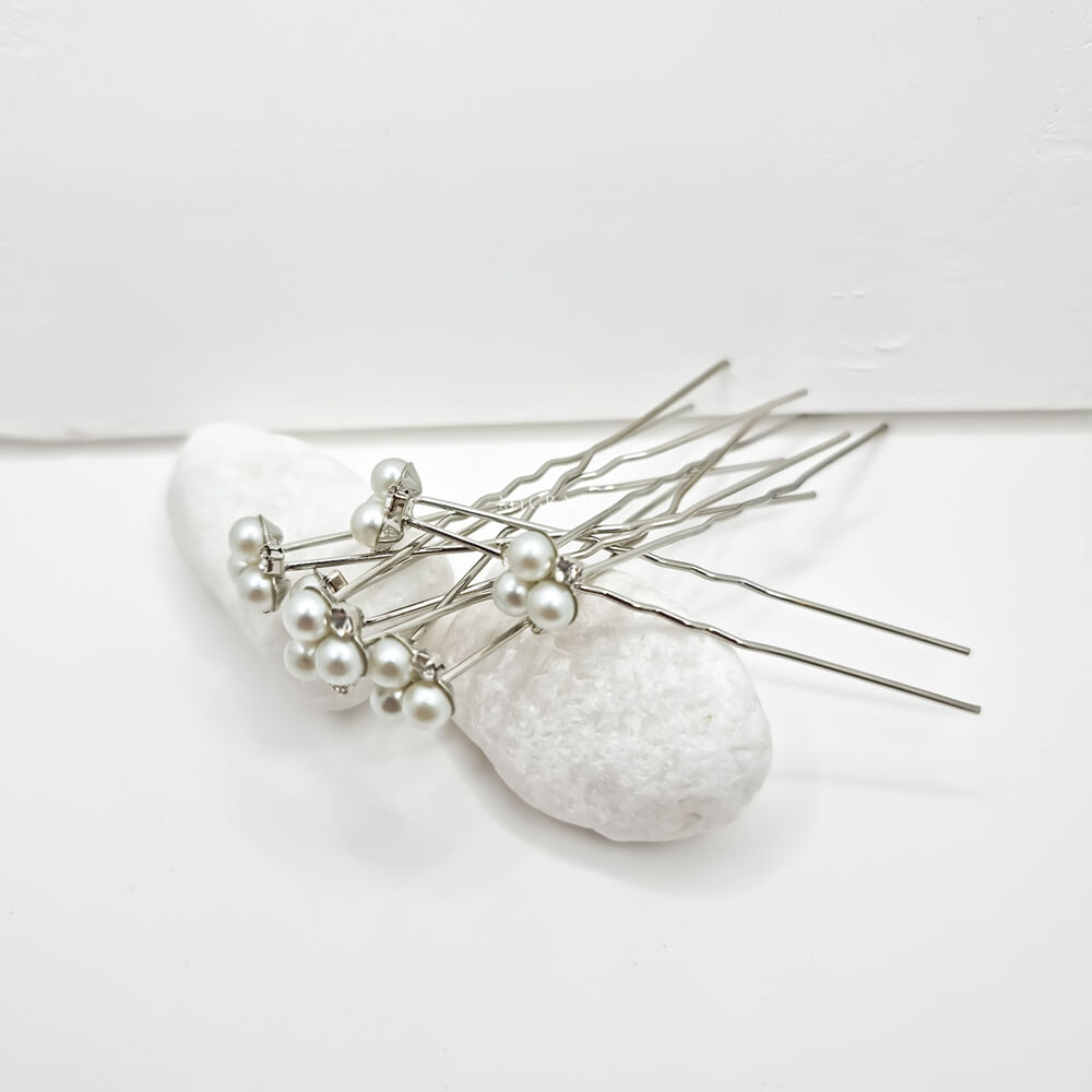 Brauthaarschmuck „Be pure“, weiß/silber, Haarnadel-Typ, mit Perlen verziert (6er-Set)