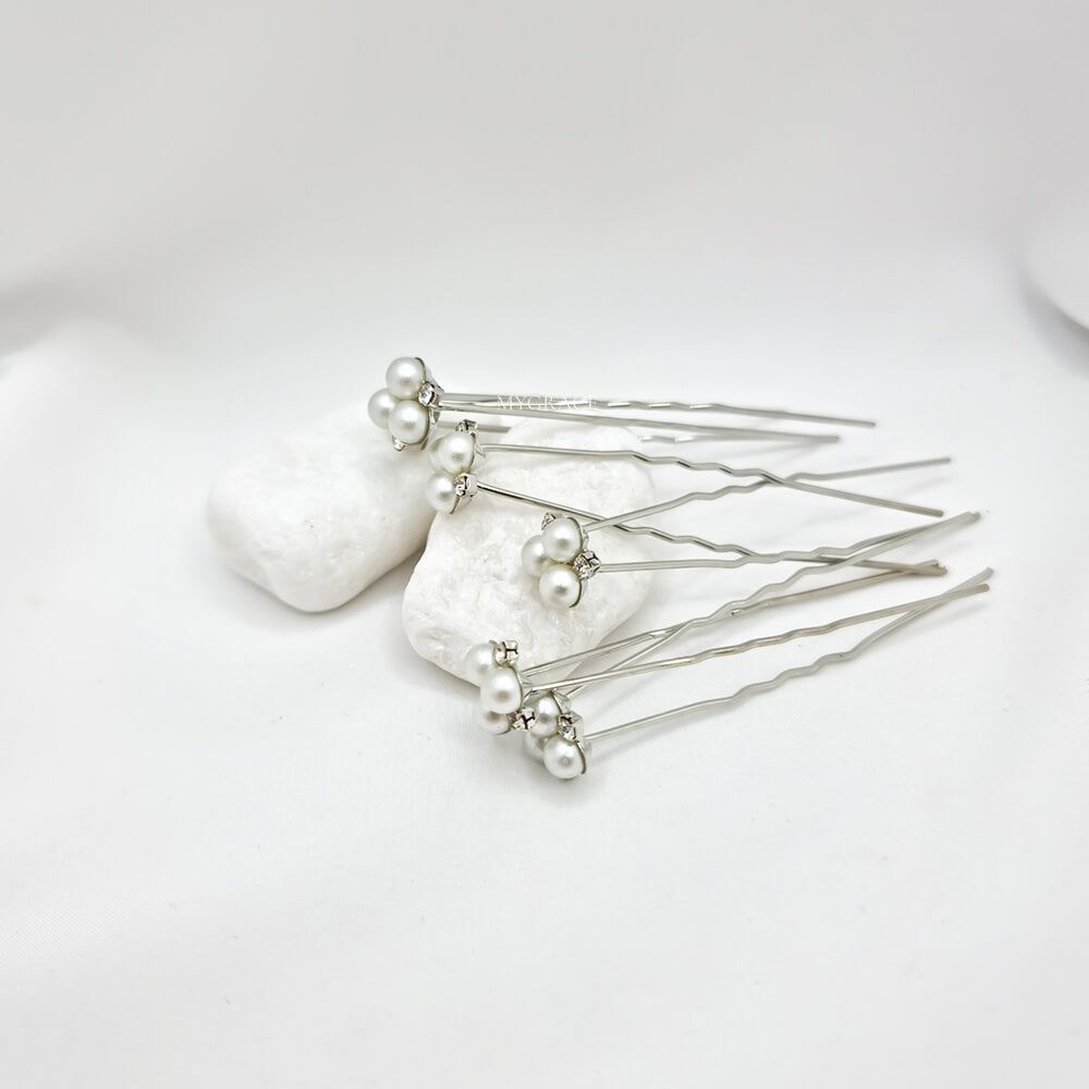 Brauthaarschmuck „Be pure“, weiß/silber, Haarnadel-Typ, mit Perlen verziert (6er-Set)