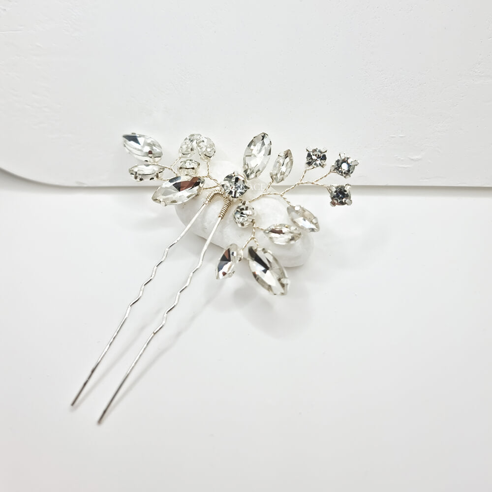Braut-Haarschmuck „Be strong“, silberfarben, Haarnadel-Typ, mit Steinchen verziert (3er-Set)