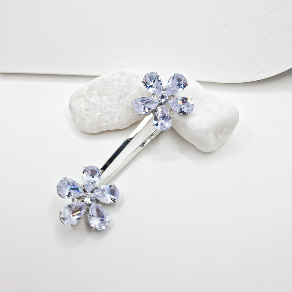 Haarnadeln Metall, silber, mit Zirkonia verziert, Blumenmuster, Braut (2er-Set)