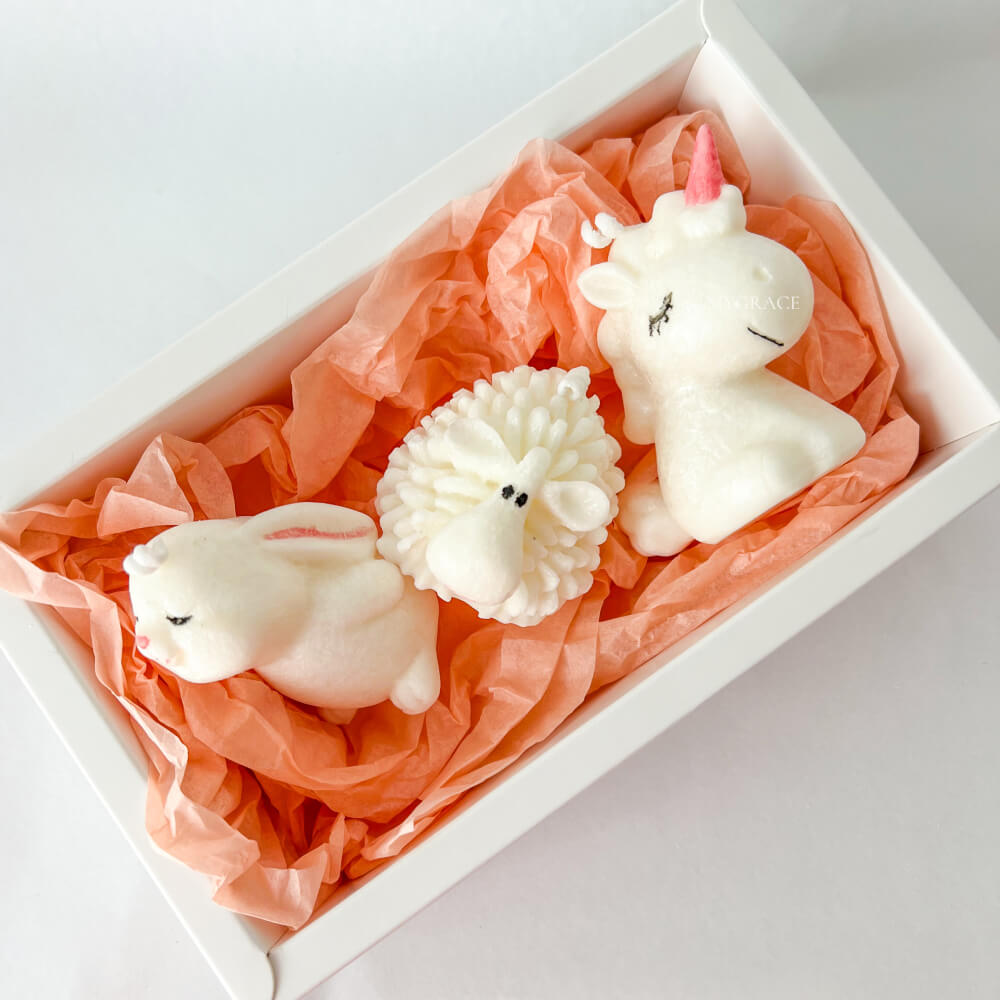 Easter Gift Set “Sweet Dreams” – 3 Scented Palm Wax Candles: Unicorn, Sheep & Bunny