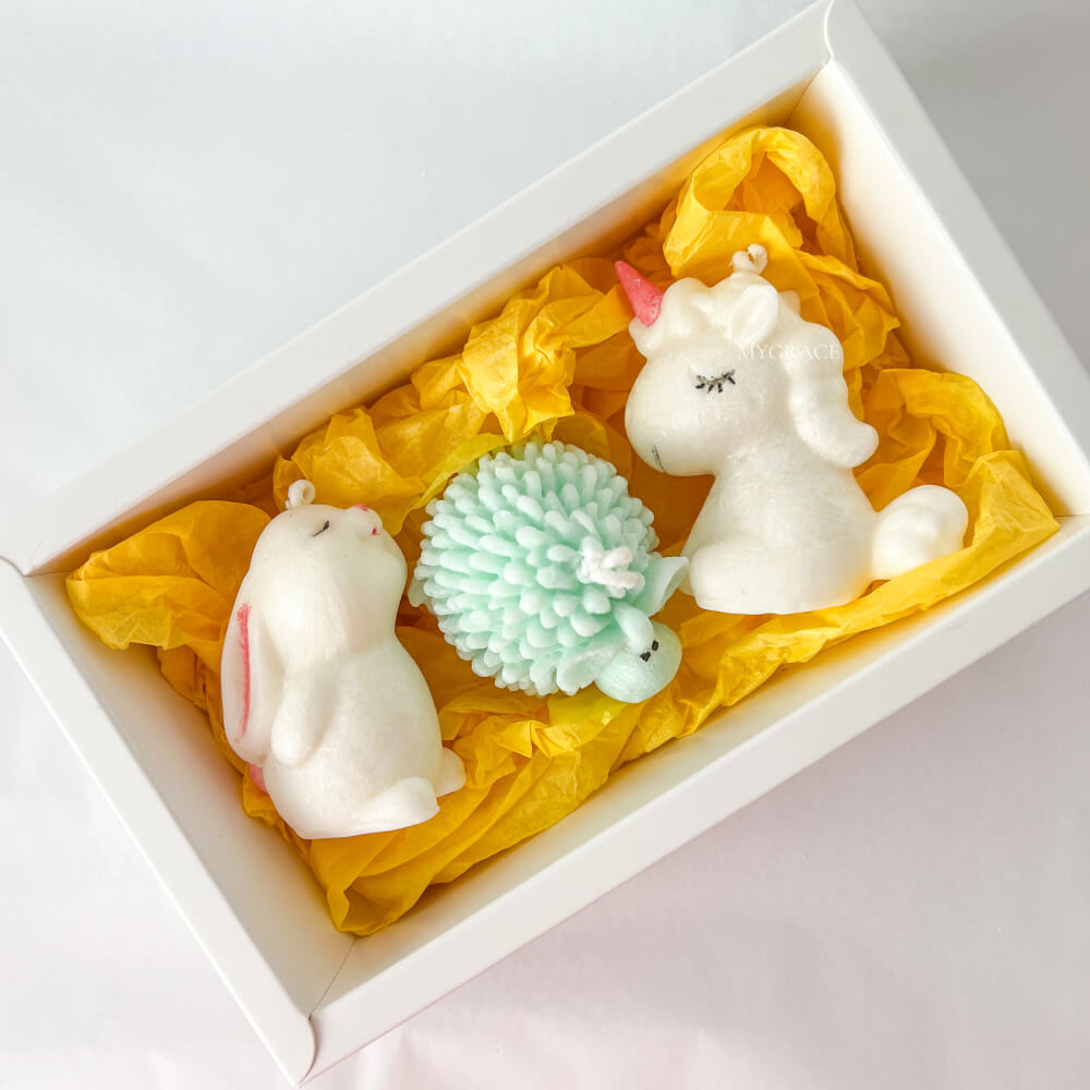 Easter Gift Set “Sweet Dreams” – 3 Scented Palm Wax Candles: Unicorn, Sheep & Bunny