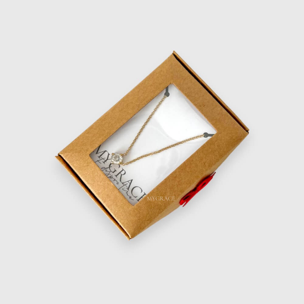 Geschenkschachtel mit Fenster und Schleife, Kraftpapier, Karton, 8,5x6x3 cm