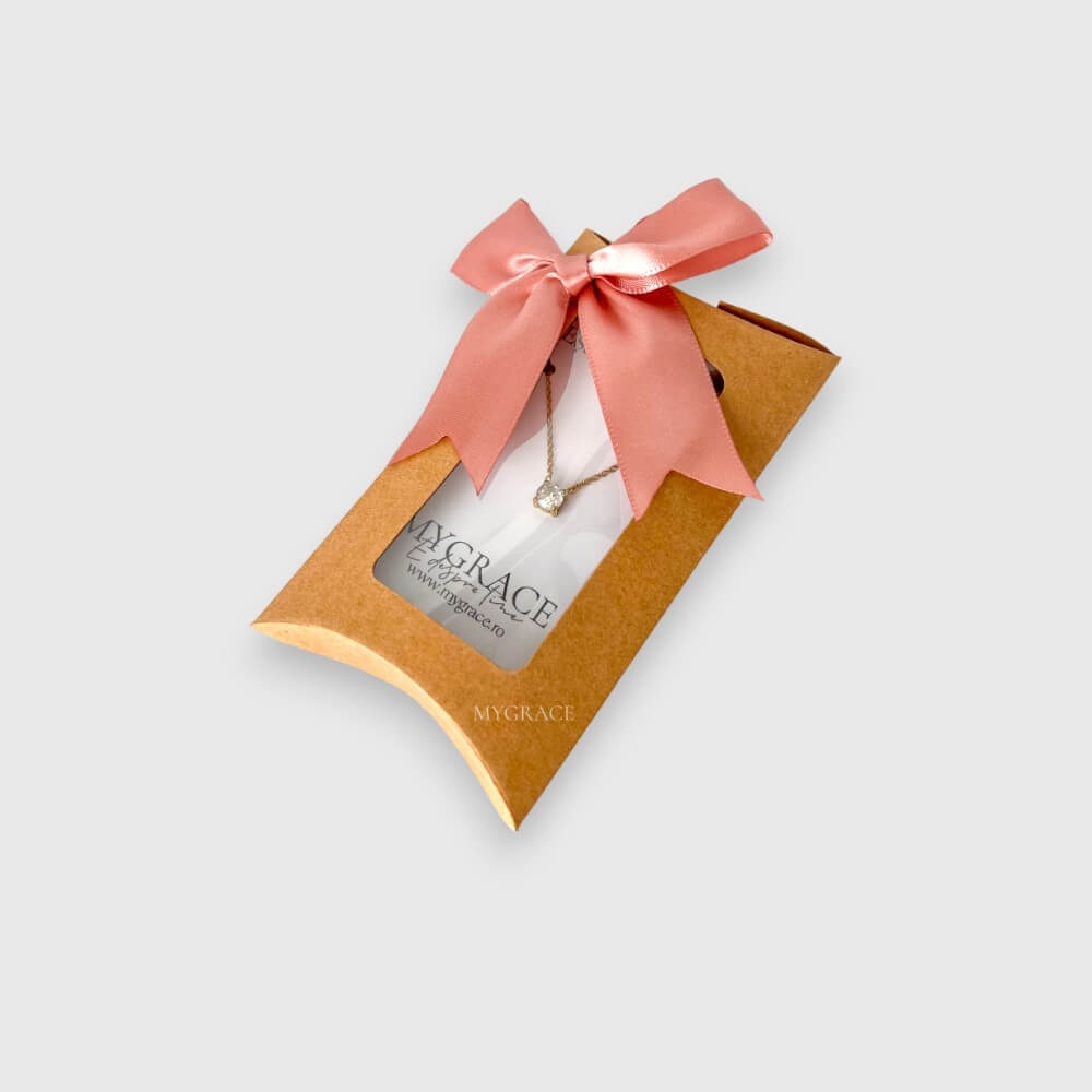 Geschenkbox mit Fenster und Schleife, Umschlagform, Kraftpapier, Karton, 12,5x7x2 cm
